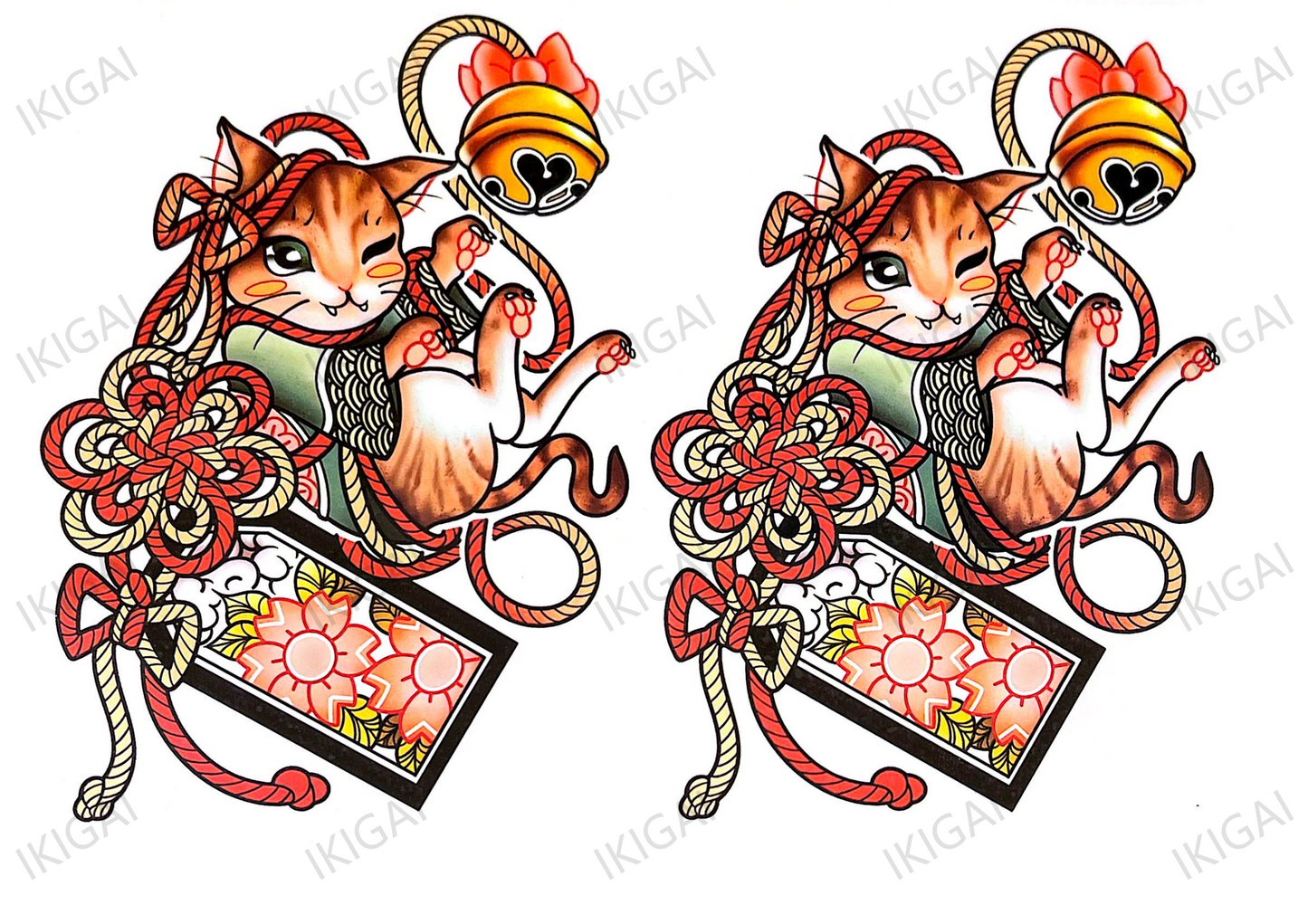 Ukiyoe Kittens with Knots and Charms