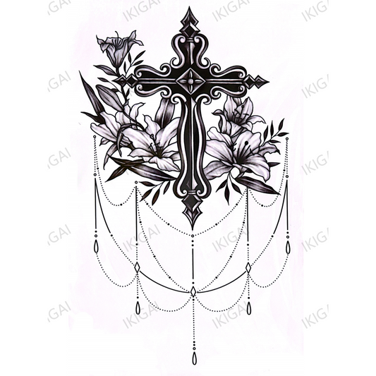 Gothic Dark Cross with Lily Pendant